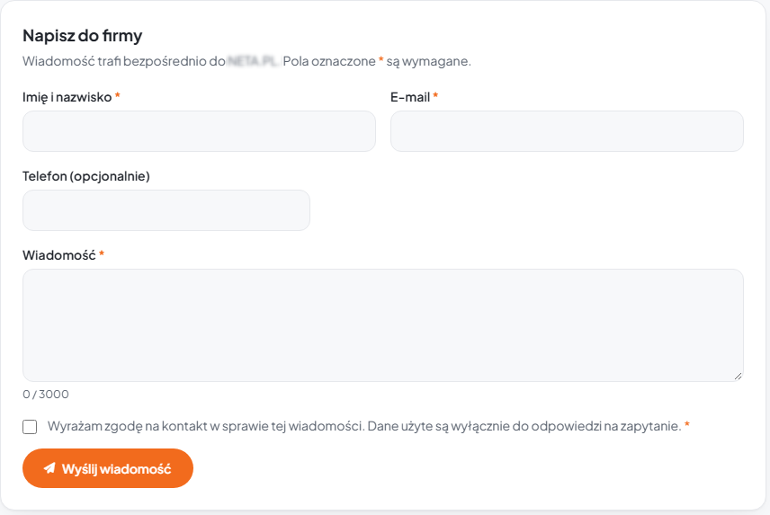 Formularz kontaktowy w szczegółowym opisie